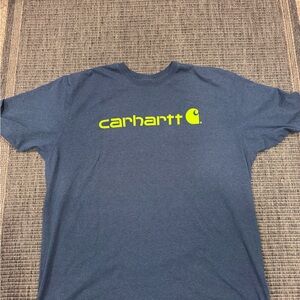 Carhartt Men's Navy and Neon Yellow Logo Tee
